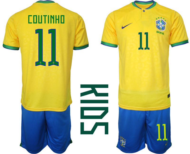 Youth 2022 World Cup National Team Brazil home yellow 11 Soccer Jersey